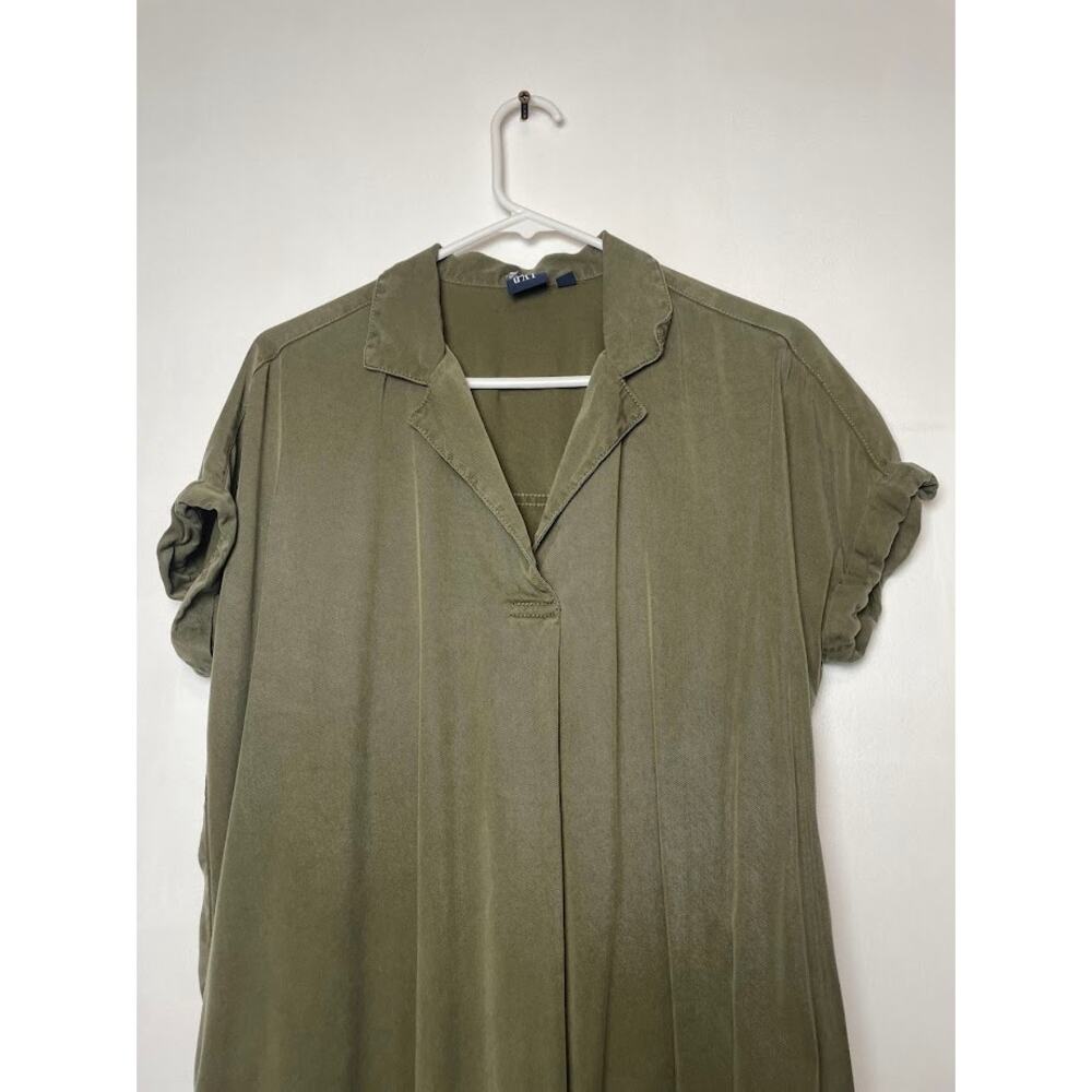 Gap Shirt Dress Popover Collared Short Sleeve Casual Knee Length Olive Womens S - Picture 3 of 13